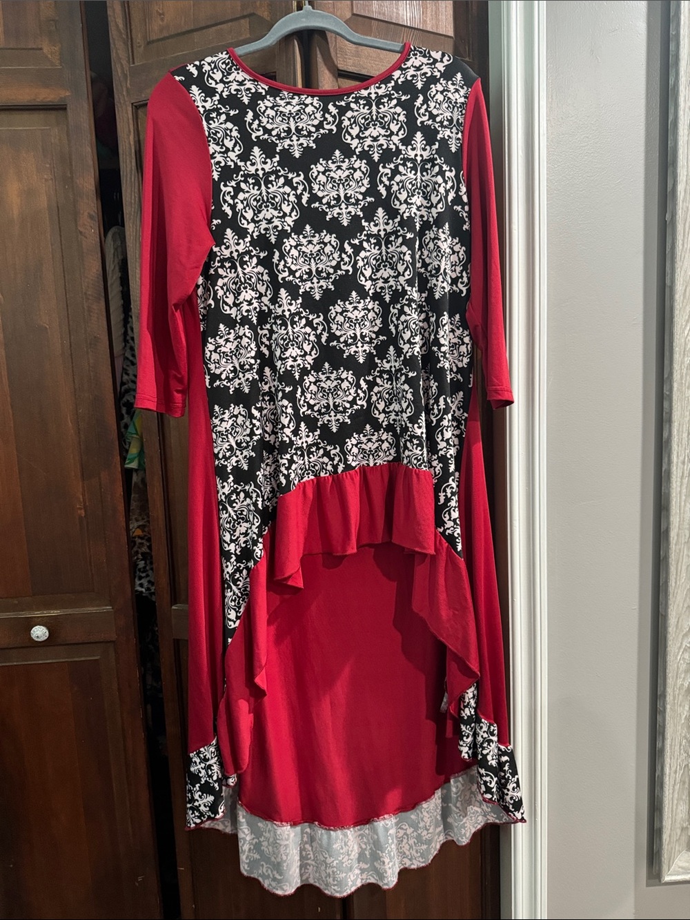 Nuggles Red & Black Damask High-Low Tunic Dress